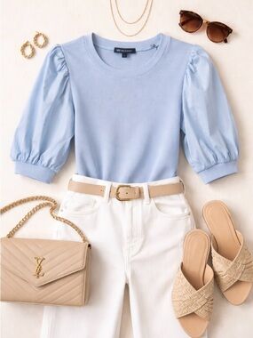 Veronica Beard Pastel Blue Puff-Sleeve Top M